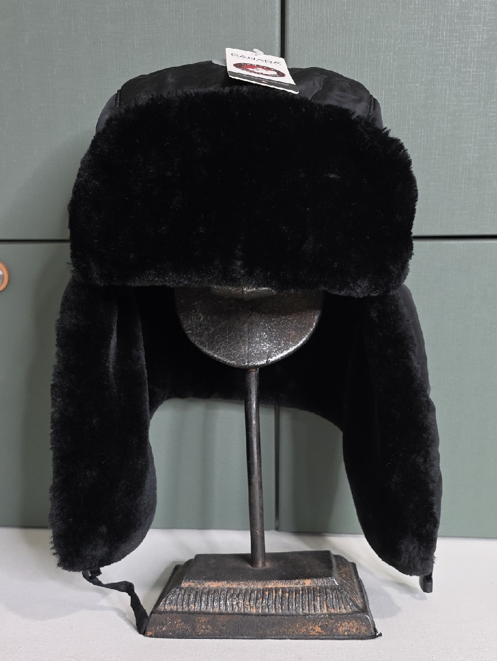 741. Canada Weather Gear Black Faux Fur Aviator Ushanka Trapper Hat OS